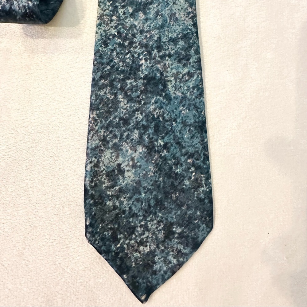 Vintage George Nebel Silk Neck Tie Italy Blue Sponge Paint Print Splat Abstract